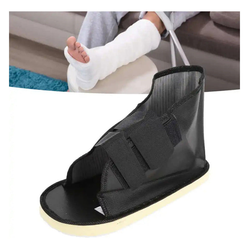Zapato ortopédico negro vista lateral perfil suela blanca